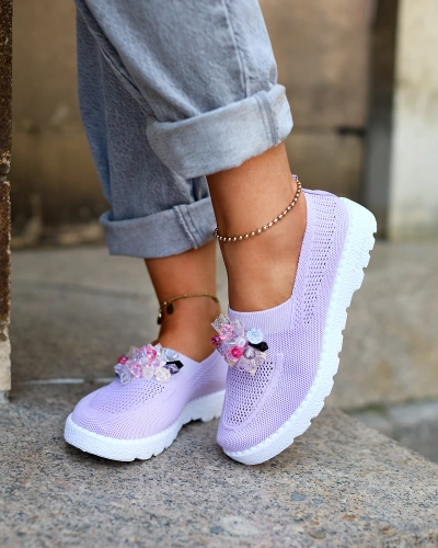 Royalfashion Mocassins en tissu violet pour femme avec cristaux Fezens