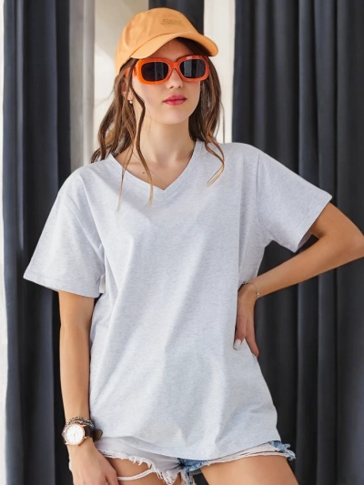 T-shirt en coton décontracté pour femmes Royalfashion avec col en V