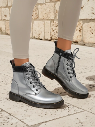 Bottines argentées pour femmes Celestina Eco Cuir Verni avec fermeture éclair
