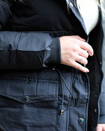 Noir Veste d'hiver longue pour femme avec isolation synthétique - Vêtements