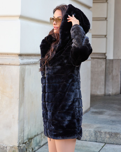 Royalfashion Manteau noir pour femme en fourrure
