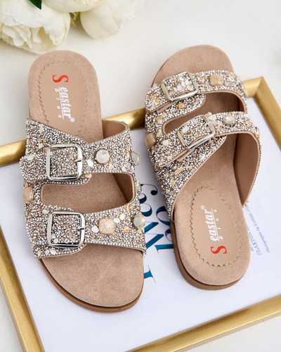 Royalfashion Tongs pour femmes avec boucles et zircons Monnas