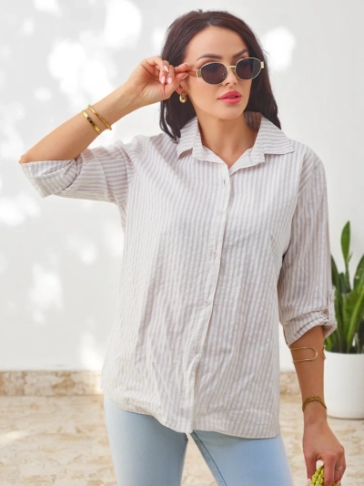 Chemise rayée en coton pour femmes Royalfashion avec un lien en bas