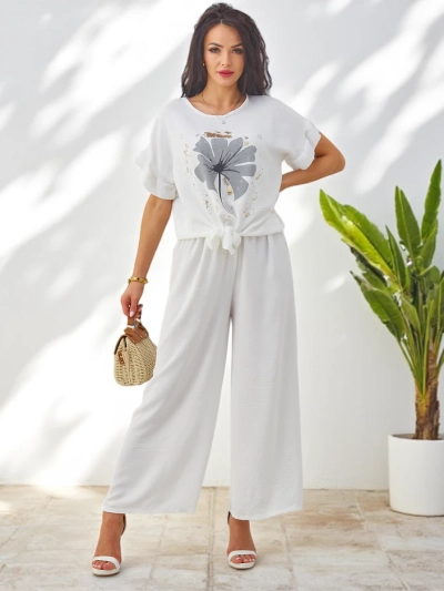 Ensemble décontracté Royalfashion pour femme avec un haut à manches courtes et un pantalon large
