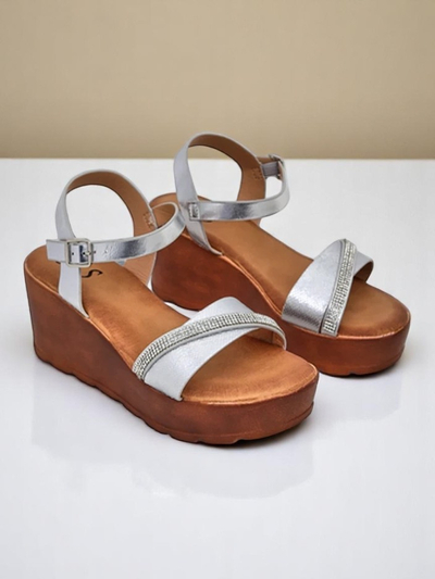 Sandales compensées pour femmes Royalfashion avec strass et paillettes Aurora Glow