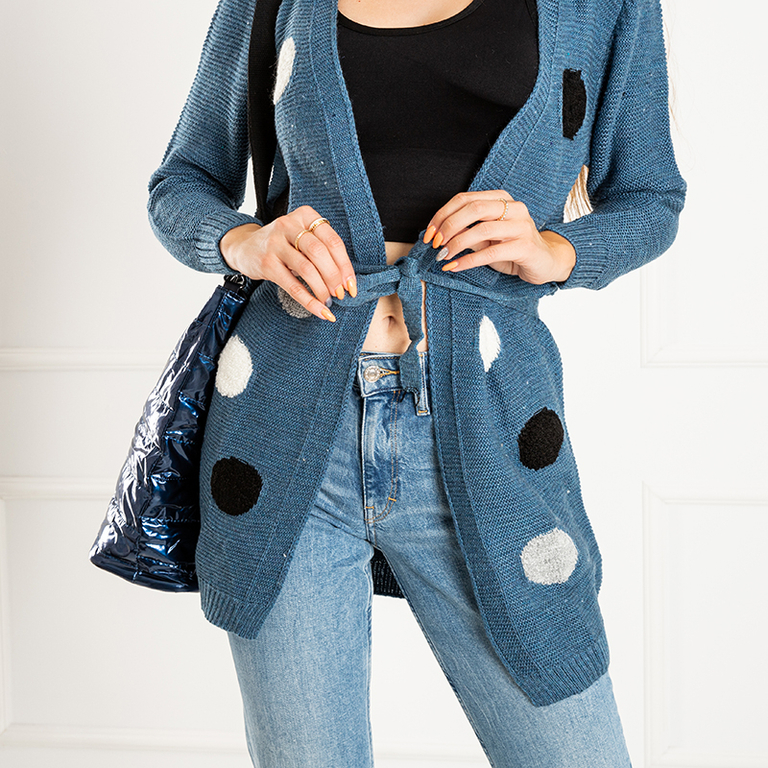 Cardigan noué pour femme bleu foncé avec épingles colorées - Vêtements