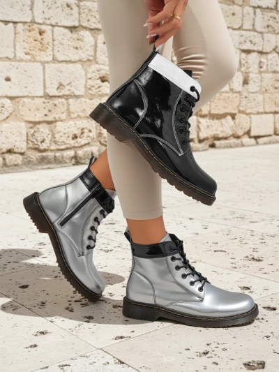Bottines argentées pour femmes Celestina Eco Cuir Verni avec fermeture éclair