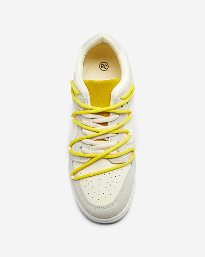 Baskets de sport pour femmes blanches et grises avec lacets jaunes Olierinc - Chaussures