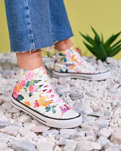 Royalfashion Baskets hautes blanches à imprimé floral pour femme Fahenna