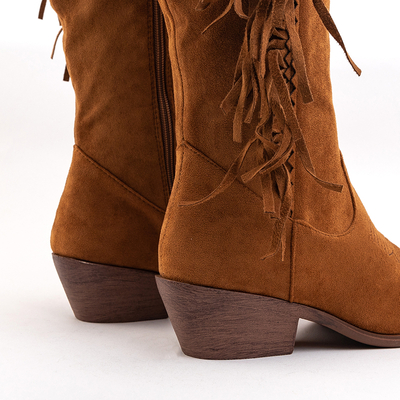 Bottes de cowboy a'la pour femmes à franges camel Ariona - Chaussures