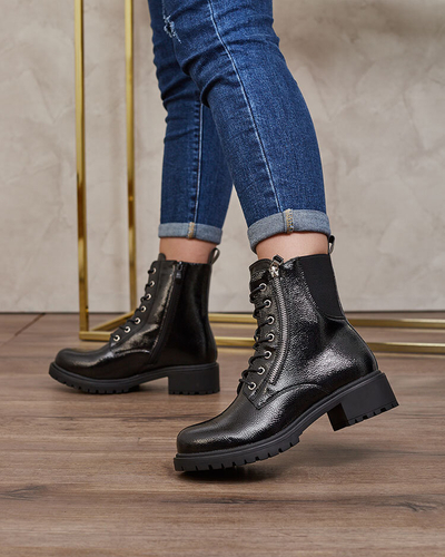 Royalfashion Black eco leather patent leather women's bagger boots Gaddaxa