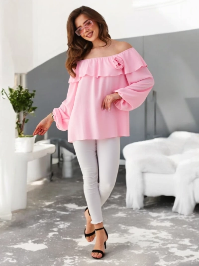 Blouse dénudée des épaules pour femmes Royalfashion avec volants et fleur