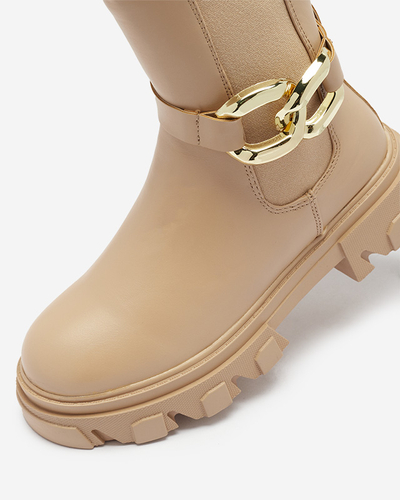 Bottes hautes pour femmes avec une chaîne dorée de couleur camel Setika - Footwear
