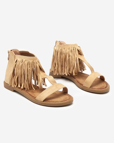 Sandales pour femmes avec pompons beiges Clov- Footwear