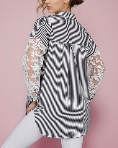 Royalfashion Chemise rayée pour femme avec dentelle