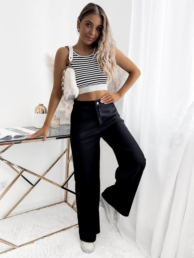 Pantalon à jambes larges pour femmes en noir- Vêtements