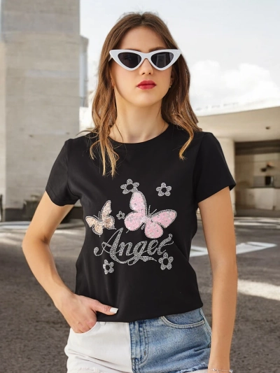 Royalfashion T-shirt en coton pour femmes Papillon