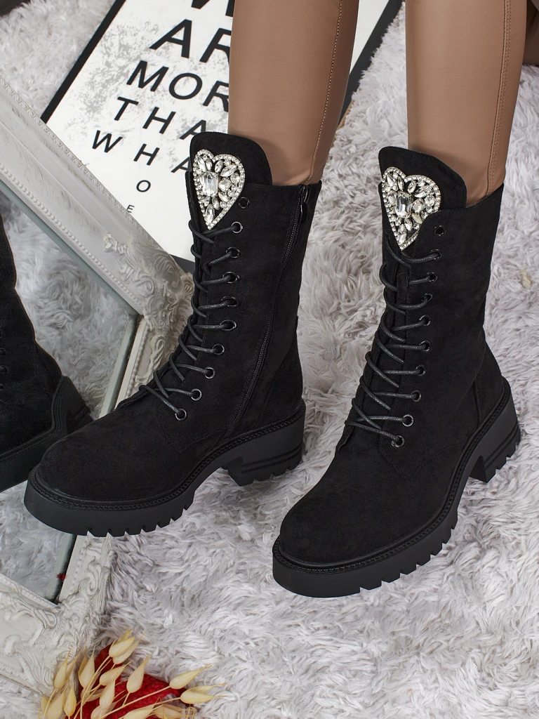 Bottines à lacets en daim écologique pour femmes Emelune