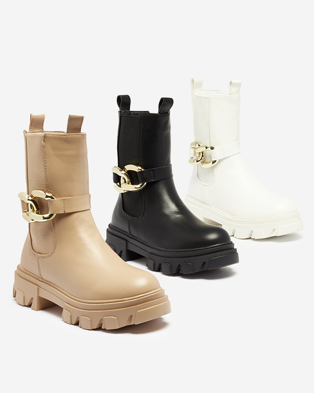 Bottes hautes pour femmes avec une chaîne dorée de couleur camel Setika - Footwear
