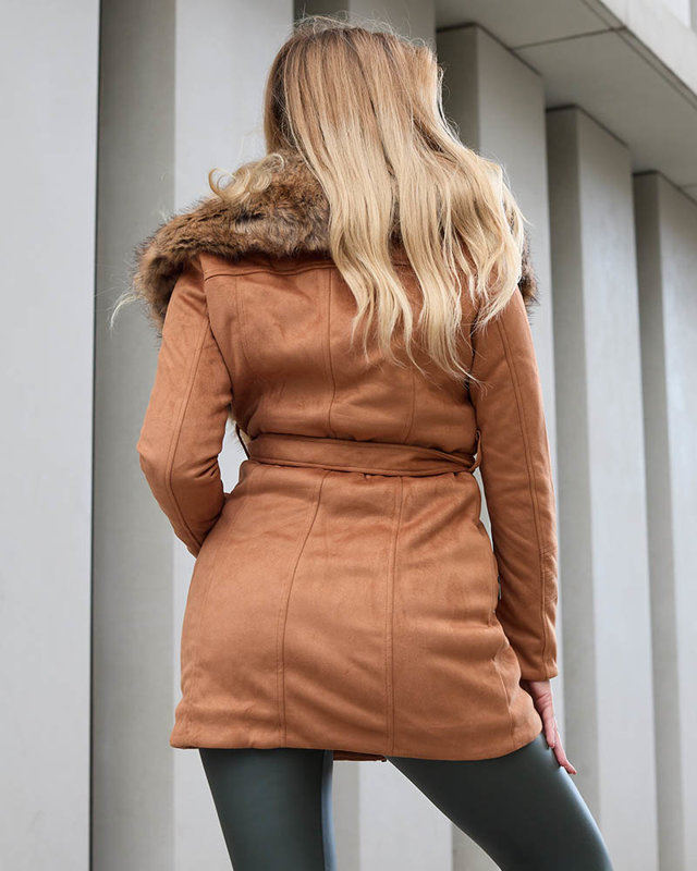 Veste manteau fourrure femme Camel - Vêtements
