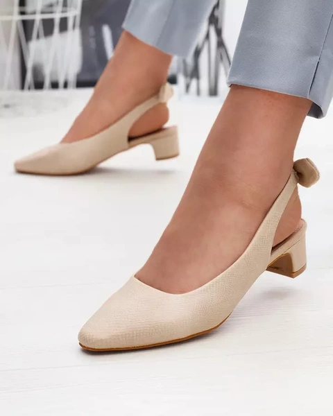 Escarpins femme beige avec gaufrage et nœud Olikasa - Chaussures