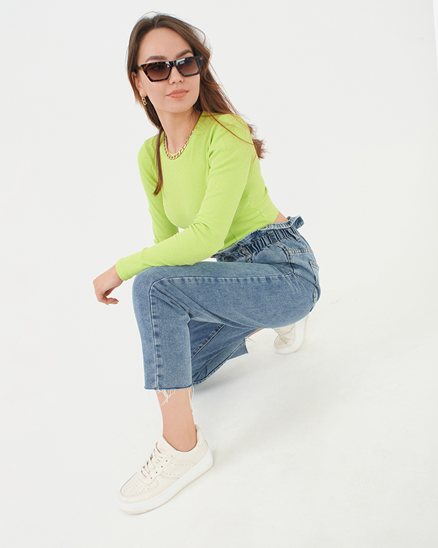 Jean mom taille haute paperbag bleu pour femme - Vêtements