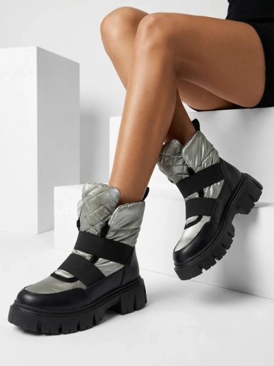 Bottes de neige pour femmes à semelle plate en noir-gris Ferory- Footwear