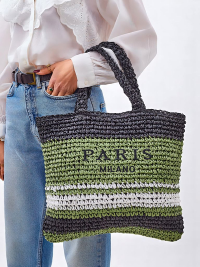 Royalfashion Grand sac en paille pour femme Paris Stripe