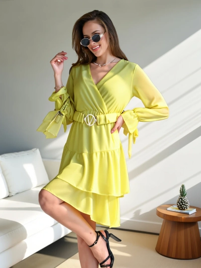 Robe mini Royalfashion pour femmes avec volants et décolleté enwrap