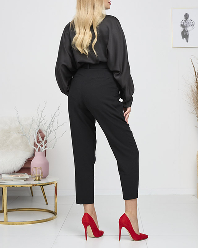 Blouse longue noire en satin pour femme avec lien - Vêtements