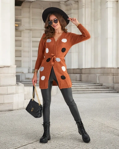 Cardigan noué marron pour femme avec épingles colorées - Vêtements