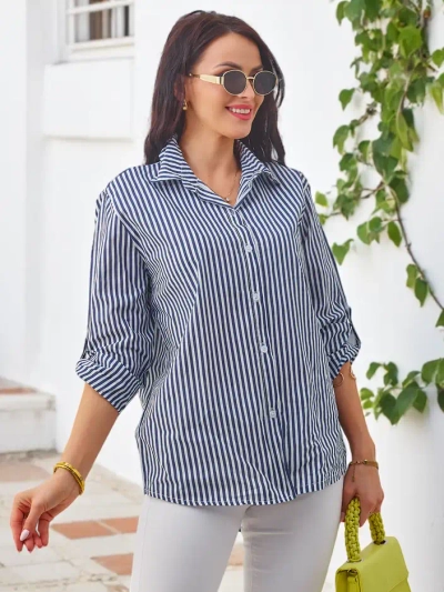 Chemise à rayures en coton pour femmes Royalfashion avec un lien en bas