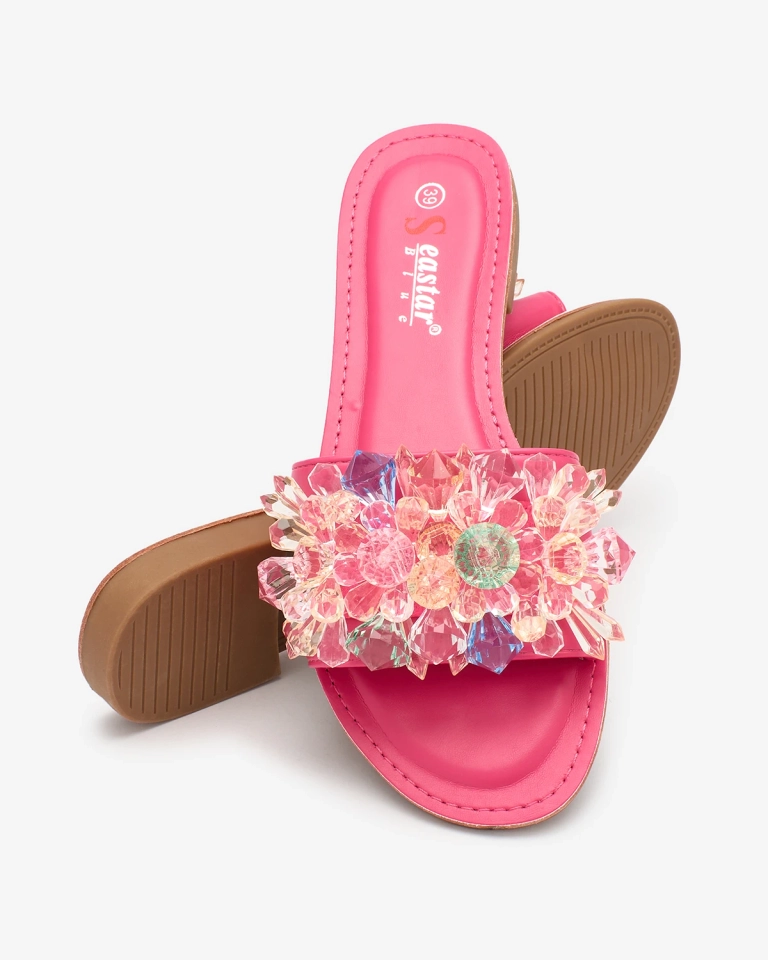 Royalfashion Tongs femme fuchsia avec cristaux colorés Bling Breeze