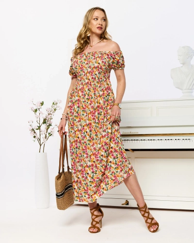 Robe midi pour femme blanche à motif floral - Vêtements
