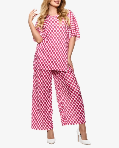 Ensemble plissé à motifs pour femme Fuchsia - Vêtements