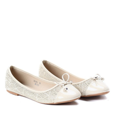 Beżowe, klasyczne baleriny z kokardką - Obuwie