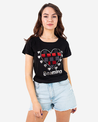 T-shirt femme noir avec imprimé - Vêtements