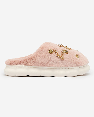 Royalfashion Chaussons en fourrure rose pour femme avec ornements Erserra