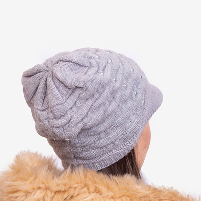 Bonnet chaud femme gris avec perles - Accessoires