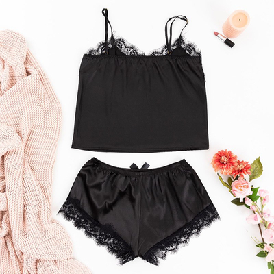 Pyjama femme noir avec dentelle - Vêtements