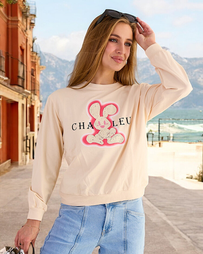 Royalfashion Sweat-shirt en coton à imprimé fin pour femme