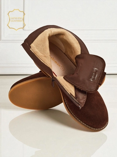 Aurelia Bottines en Daim Marron avec Fourrure Ajourées Élégantes 2,5cm