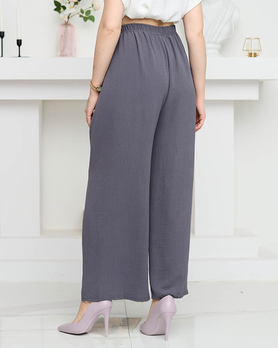 Pantalon palazzo large pour femme gris foncé avec cravate - Vêtements