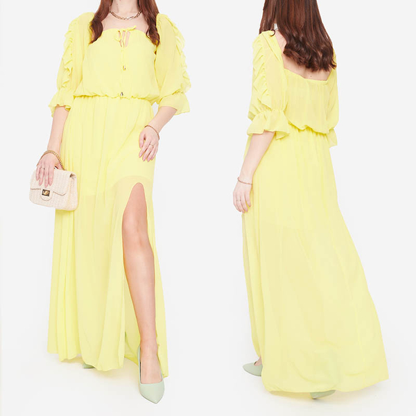 Robe longue espagnole jaune pour femme - Vêtements