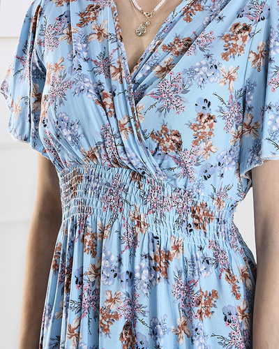 Robe longue bleue à fleurs pour femmes - Vêtements