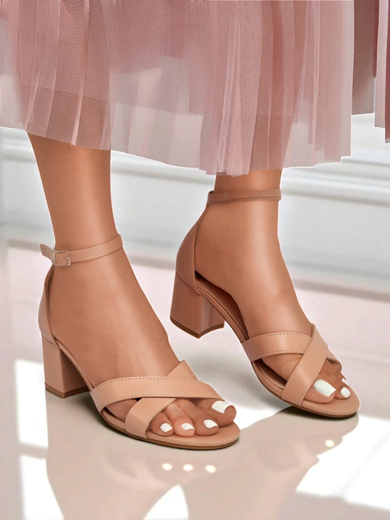 Royalfashion Sandales à talon bas bloc pour femme Eleganza Strap