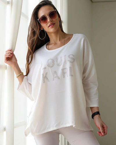 Blouse en viscose Royalfashion pour femmes avec inscriptions en strass