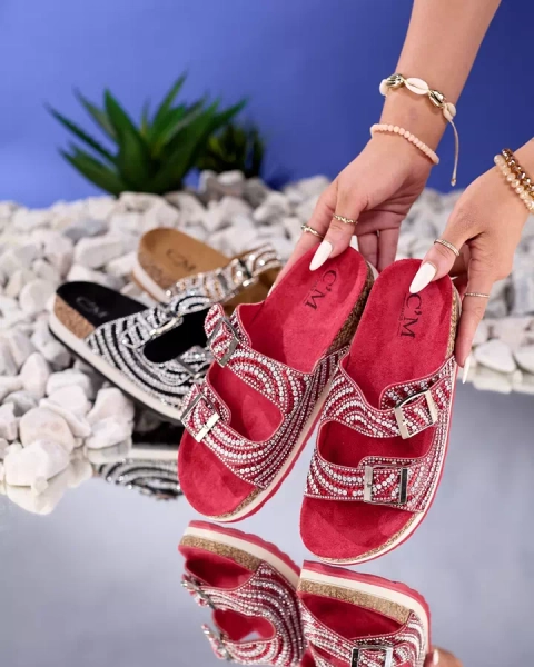 Chaussons femme avec zircons cubiques rouges Lalud-Shoes