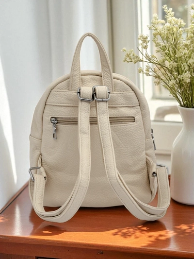 Sac à dos pour femme Astrea Classica en cuir écologique blanc et beige