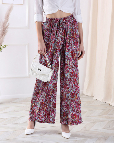 Pantalon à motifs pour femmes à jambes larges en rouge- Vêtements